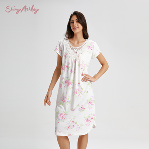 Shine ASHLEY Custom Ladies Floral <strong>Maxi</strong> Dress Printed Neckline Lace Lace High Quality Ladies Home Wear Ladies Fashion <strong>Nightdress</strong> - Product Image 4