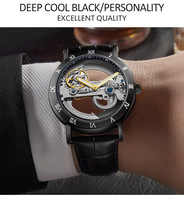 Montre mécanique de luxe pour homme WLISTH, style business, bracelet en cuir véritable, étanche, cadran ajouré