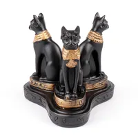 이집트 Bast Bastet 여신 트리플 고양이 크리스탈 구 볼 스탠드 디스플레이 기본 홀더 수지 입상 동상 홈 장식