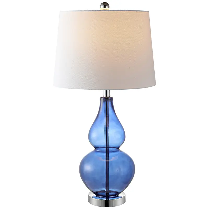 Modern Decorative Desk Lamp Fabric Shade Blue Glass Table Lamp for Hotel Bedroom