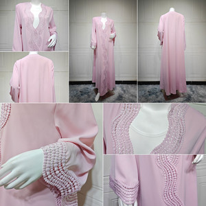 MQ255 控えめなイスラム服アバヤ 女性用ムスリムドレス 刺繍縁飾り ニダ オープンアバヤ ローブ ドバイ イード ラマダン カフタン ドレス - Product Image 6