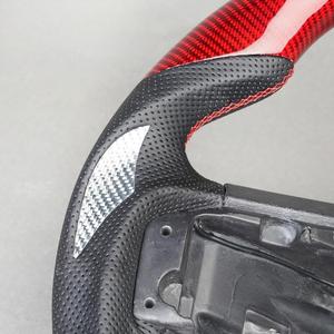 Volant LED en fibre de carbone rouge pour <span class=keywords><strong>Ford</strong></span>, cuir perforé, sport premium, fond plat, remplacement amélioré pour la plupart des modèles - Product Image 5