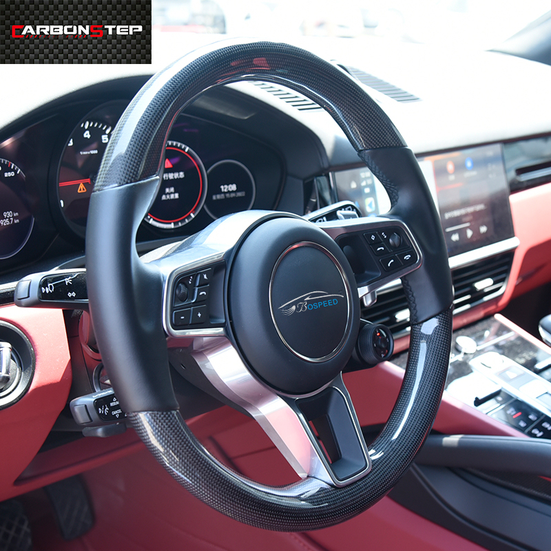 Автомобильное рулевое колесо из углеродного волокна, круглая гладкая кожа, подходит для Porsche Macan Cayenne