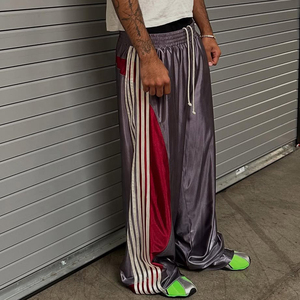 <span class=keywords><strong>Pantaloni</strong></span> Sportivi Larghi Personalizzati in Seta <span class=keywords><strong>a</strong></span> <span class=keywords><strong>Righe</strong></span>, Oversize, <span class=keywords><strong>a</strong></span> Gamba Larga, Stile Streetwear - Product Image 2