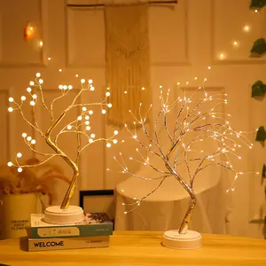 Luminária led para árvore de cobre, brilhosa, 108 leds, 36 leds, bateria de pérola, usb, interruptor touch, luz noturna para bonsai, lâmpada de mesa