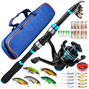 NewBility Spinning Telescopic Fishing Rod and <strong>Reel</strong> Combo Kit Set with Line Lures <strong>Hooks</strong> <strong>Reel</strong> and Carry Bag Fishing Tackle - Product Image 1