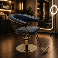Chaise de salon de coiffure de luxe haut de gamme, base ronde dorée, chaise de coiffage hydraulique réglable pour service de coupe de cheveux