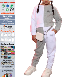 Conjunto de sudadera de 2 piezas para niños, chándal para niña pequeña, jersey con logotipo personalizado de bloque de Color de dos caras y chándal para correr - Product Image 1