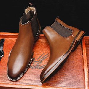 Chaussures en cuir pour hommes, style britannique, bottes Chelsea montantes en cuir pleine fleur, bottines pour hommes, style britannique - Product Image 5