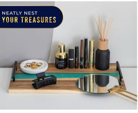 Plateau de service en bois d'acacia de luxe et résine bleue avec poignées en métal noir, objet décoratif unique pour la maison et le bureau