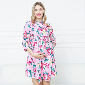 Robe d'hôpital de maternité florale Robe d'allaitement pour le travail et l'accouchement Vêtements de nuit de maternité Robe d'allaitement pour la <span class=keywords><strong>grossesse</strong></span> et le post-partum - Product Image 4