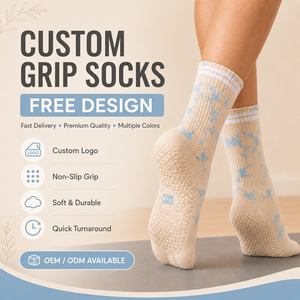 Chaussettes Pilates pour femmes Chaussettes Jacquard à fleurs antidérapantes Logo personnalisé Motif d'emballage Chaussettes de yoga pour équipage de sport - Product Image 1