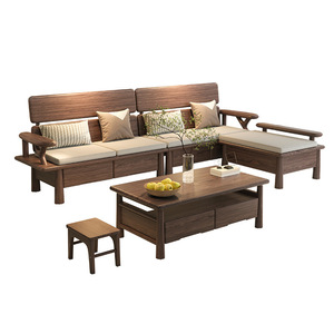 Dazhang Jiaju L-Shaped Solid Wood Sofa With Storage For Living Room Furniture Modern Chinese Style North American Black <b>Walnut</b> - Product Image 5