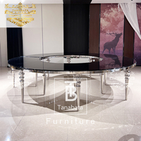Table de salle à manger ronde en acier inoxydable avec cadre argenté moderne et luxueux pour hôtel et appartement