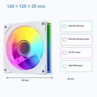 Ventilateur de boîtier PC LK120 6PIN WH 120mm blanc RGB à roulement fluide 45CFM 20dBA silencieux 1200 tr/min 12V DC pour ordinateur de jeu