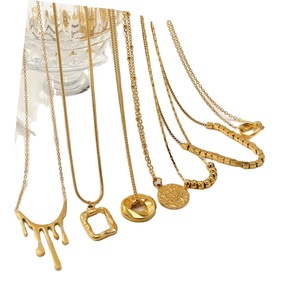 방수 변색 무료 PVD 골드 쥬얼리 목걸이 스테인레스 스틸 동전 직사각형 불규칙한 기하학적 펜던트 목걸이 여성용 - Product Image 1