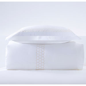 Lusso Champagne oro alveare ricamo biancheria da letto Hotel 4 pezzi copripiumino Set 100% cotone bianco lenzuolo - Product Image 3