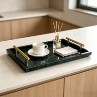 Plateau de service en marbre naturel avec poignées en métal doré, design rectangulaire pour salle de bain, cuisine, table, décoration intérieure