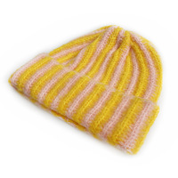 Nuevo estilo de piel sintética de color bloqueado a rayas sombrero de punto hombres mujeres moda cálido puños invierno espesar Beanie