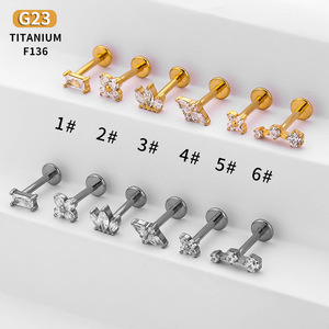 G23 Boucles d'oreilles en titane pour femmes <span class=keywords><strong>Piercing</strong></span> d'<span class=keywords><strong>oreille</strong></span> minimaliste en zircon Hypoallergénique Cartilage <span class=keywords><strong>Tragus</strong></span> Stud Helix <span class=keywords><strong>Piercing</strong></span> Jewelry - Product Image 1