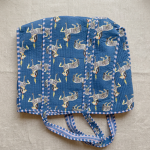 Indian Hand Block Printed <b>Quilted</b> Cotton Tote <b>Bag</b>, Blue Zebra Print Shoulder <b>Bag</b> for Women, Travel & Shopping Wholesale - Product Image 3