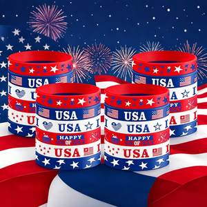 Bracelets en silicone patriotiques USA, rouges, blancs et bleus, avec étoiles et drapeaux, cadeaux originaux pour la fête du 4 juillet - Product Image 1