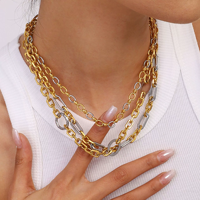 Étanche 316L En Acier Inoxydable Cubain Lien Chaîne Collier 18K Or Véritable PVD Pltated Non-fading Deux Tons Bracelet Ensembles de Bijoux