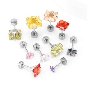 Anting-anting zircon persegi baja tahan karat 304, tersedia berbagai warna, mode lintas batas Eropa-Amerika, untuk tulang rawan telinga. - Product Image 5