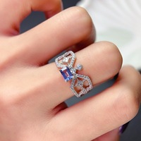 Factory Fashion Dainty Luxury 925 Sterling Silver Natural Trending Tanzanite Ring for Women's Wedding Party Birthday Gift