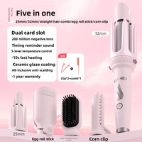 Fer à boucler et à lisser 5-en-1 à revêtement céramique double usage, kit de bouclage longue durée pour boucles 'corn curl' et 'egg roll', 50W, filaire AC