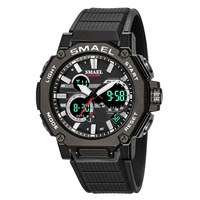 Montre de sport SMAEL pour homme, résistante à l'eau 5BAR, affichage LED analogique-numérique avec chronomètre, alarme, chronographe 8047