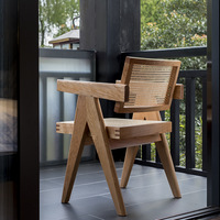 Chaise de salle à manger en rotin en bois de cannage à accoudoirs courts, style français, en caoutchouc pour banquet, mobilier de salle à manger
