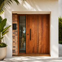 Porte d'entrée de sécurité pivotante moderne en bois massif vitrée, à vitraux divisés manuels, design antique Mun, pour cour de maison de luxe