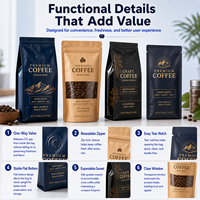 Sacs d'emballage personnalisés de qualité alimentaire avec fermeture à glissière refermable et humidité pour café en grains avec pochette à joint latéral en feuille d'aluminium mat
