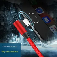 Kabel Data nilon kepang untuk iphone Android, kabel pengisian daya ponsel, kabel Data nilon tipe micro-usb siku ganda, kabel Data kepang C-C untuk iphone Android