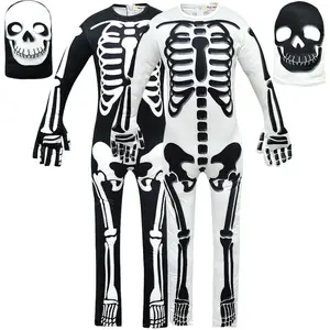 Horror scheletro ragazzi ragazze Costume Halloween gioco di ruolo abbigliamento per feste Cosplay scheletro tuta pagliaccetto con maschera