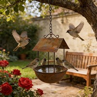 Bain d'oiseaux suspendu vintage Oniya en métal pour jardin extérieur, abreuvoir décoratif pour oiseaux, bol pour bain d'oiseaux de cour
