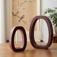 Vase en verre et bois minimaliste, vase à fleurs ovale créatif pour plantes aquatiques, vase décoratif de bureau pour la maison et le bureau