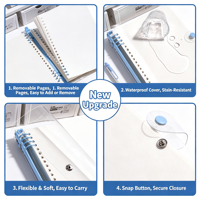 Carnet de planification rechargeable personnalisé 17x20cm avec couverture transparente en PVC, classeur à anneaux et fermeture à bouton-pression