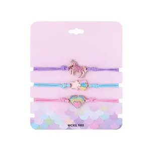 Gelang liontin hati Unicorn warna-warni logam berlapis emas trendi baru Gelang persahabatan bintang menembak kartun manis anak-anak