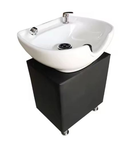 Bac à shampoing portable en céramique moderne pliable pour salon de coiffure avec base sur colonne – Équipement professionnel pour salon - Product Image 5