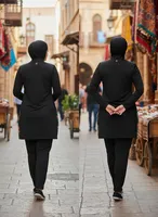 Ensemble 3 pièces style fin et sportif, maillot de bain musulman Burkini pour femme, tenue de bain modeste avec haut hijab et pantalon (sans soutien-gorge intégré) à motif floral