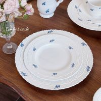 Service de table vintage en céramique blanche avec dentelle en relief, assiettes à salade, à pâtes et à steak en porcelaine, pour mariage