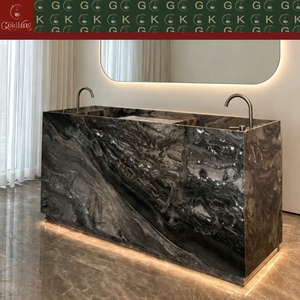 <span class=keywords><strong>Lavabo</strong></span> de Mármol Negro Tallado con Vetas Blancas GOLDKING, Diseño de Lujo, Columna Redonda de Piedra Sólida y <span class=keywords><strong>Lavabo</strong></span> de Pared OEM - Product Image 2