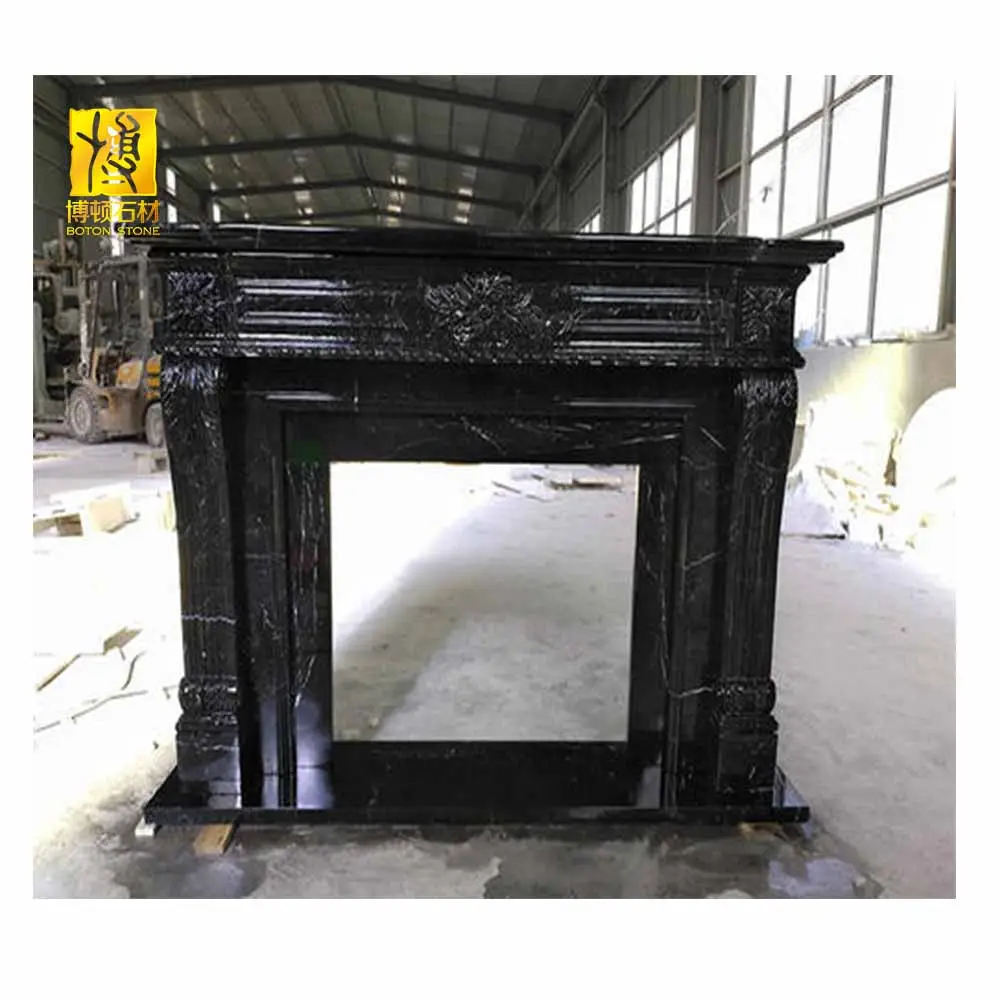Natural Black Marble Fireplace Surround Frame Black Stone Fireplace Mantel Indoor Fireplace Insert