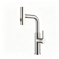 Robinet de cuisine traditionnel 2026 à 2 voies, finition nickel brossé, col long, mitigeur d'évier de cuisine durable, robinet de cuisine extractible de fabrication allemande