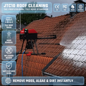 Cuidado Exterior de Instalaciones Solares en Techos, Lavado de Paneles Solares Comerciales con UAV, Rociador de Agua Dirigido para Operaciones de Granjas Solares - Product Image 1