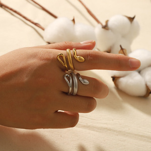 European American Style Minimalist Luxury Gold Plated Snake Chain Heart Shape Openwork <b>Ring</b> Unisex Fashion Jewelry Gift - Product Image 3