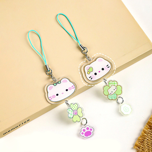 Spot Cute Four-Leaf Clover Cat Key Chain Pendant Plastic Acrylic Cartoon Schoolbag Accessory Small Gift for Girls Wholesale - Product Image 1