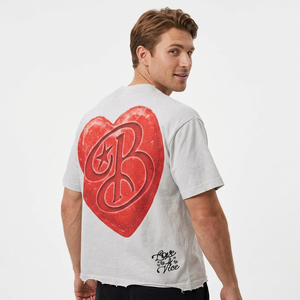 Oversized Crop T-<b>Shirt</b> <b>Men</b> Short Sleeve Red Heart Print Turtleneck Jersey Knitted 100% Cotton <b>Silk</b> Screen Printing Front Logo - Product Image 6